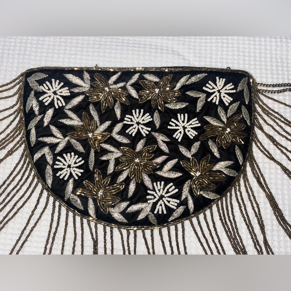 Black and Gold Floral Embroidered Clutch